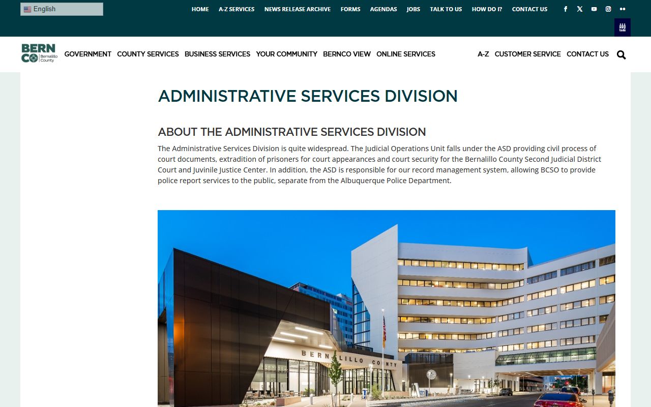 Bernalillo County inmate records BCSO administrative services page