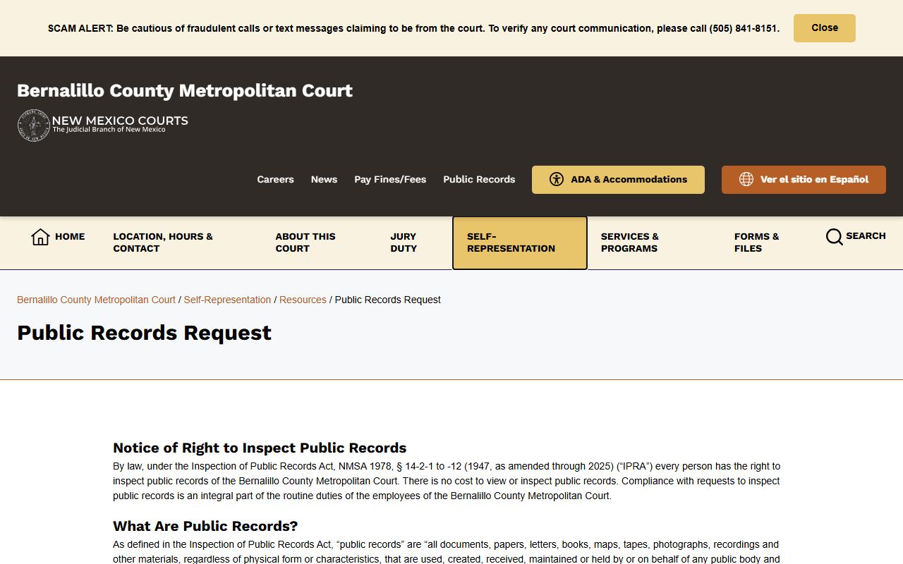 Bernalillo County court records after arrest Metropolitan Court IPRA page